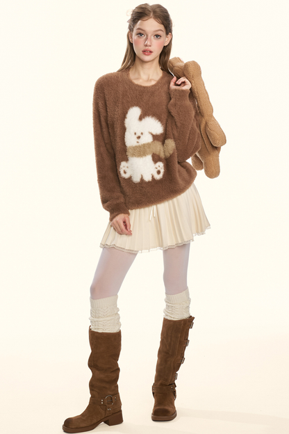 クリームチェスナットココアバニーファーニット