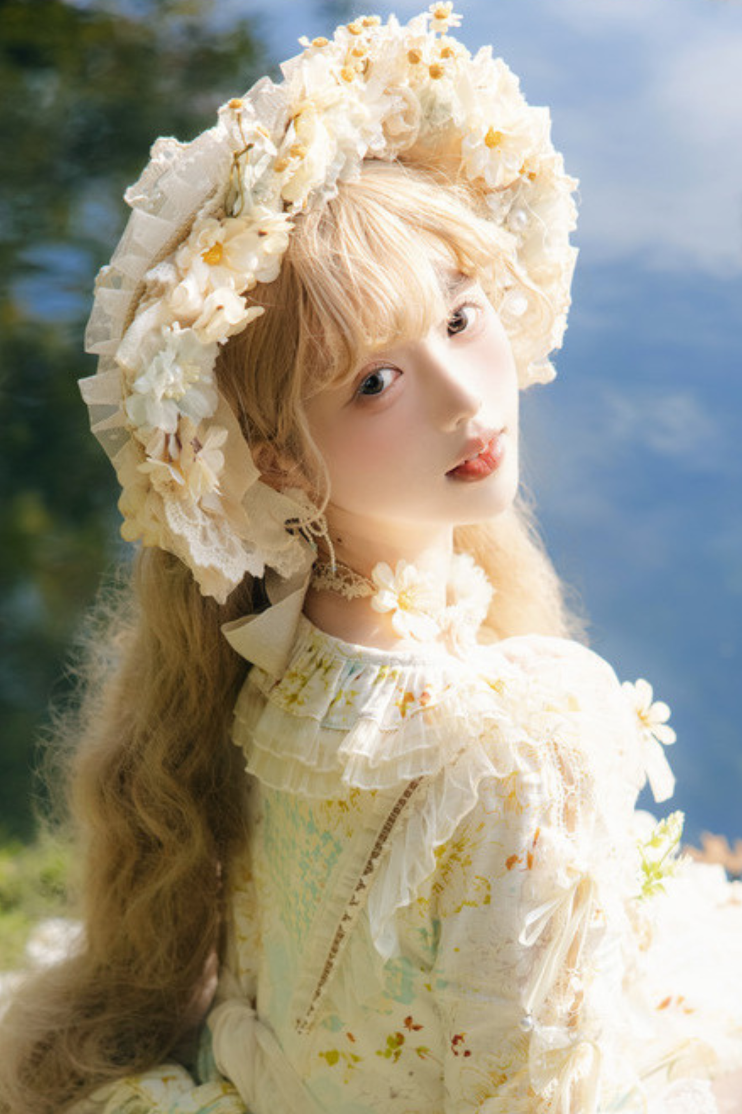 デイジーウェディングロリータハット+グローブ+バッグ+ネックレス