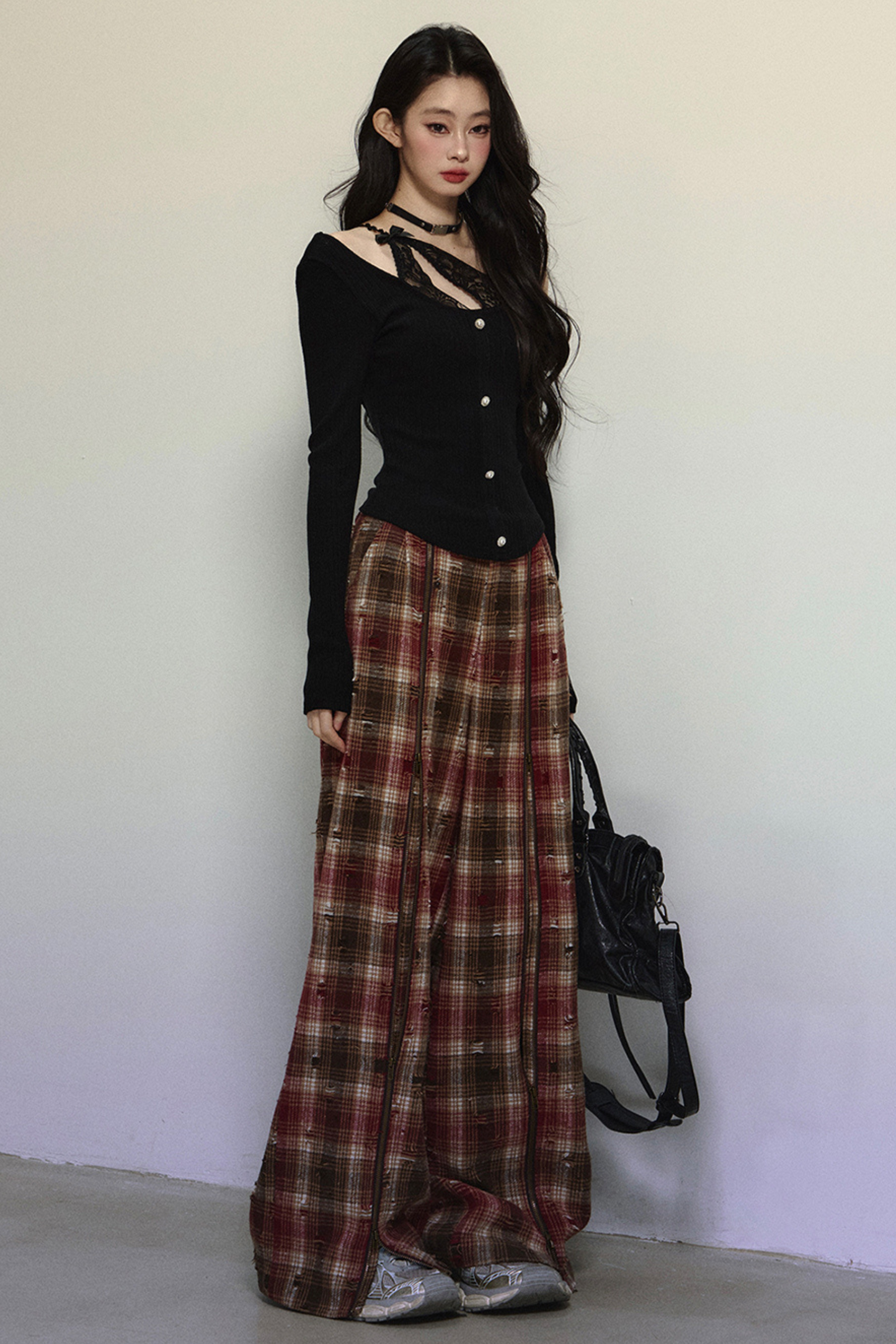 Academy Gallery Loose Lazy Style Slit Check Pants