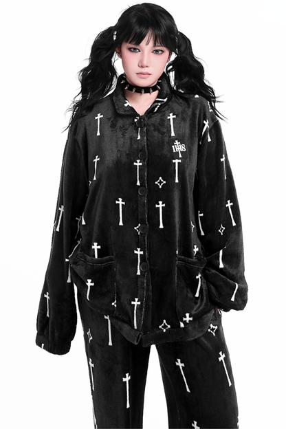 ゴシッククロスフランネルナイトガウンコート+ルーズパンツ+ジャケット