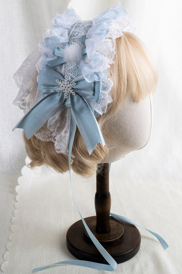 フリルアイスカラーロリータフラットハット+リボンクリップ+ヘアバンド+ハットクリップ