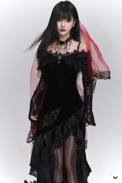 Gothic Lace Flare Long Dress
