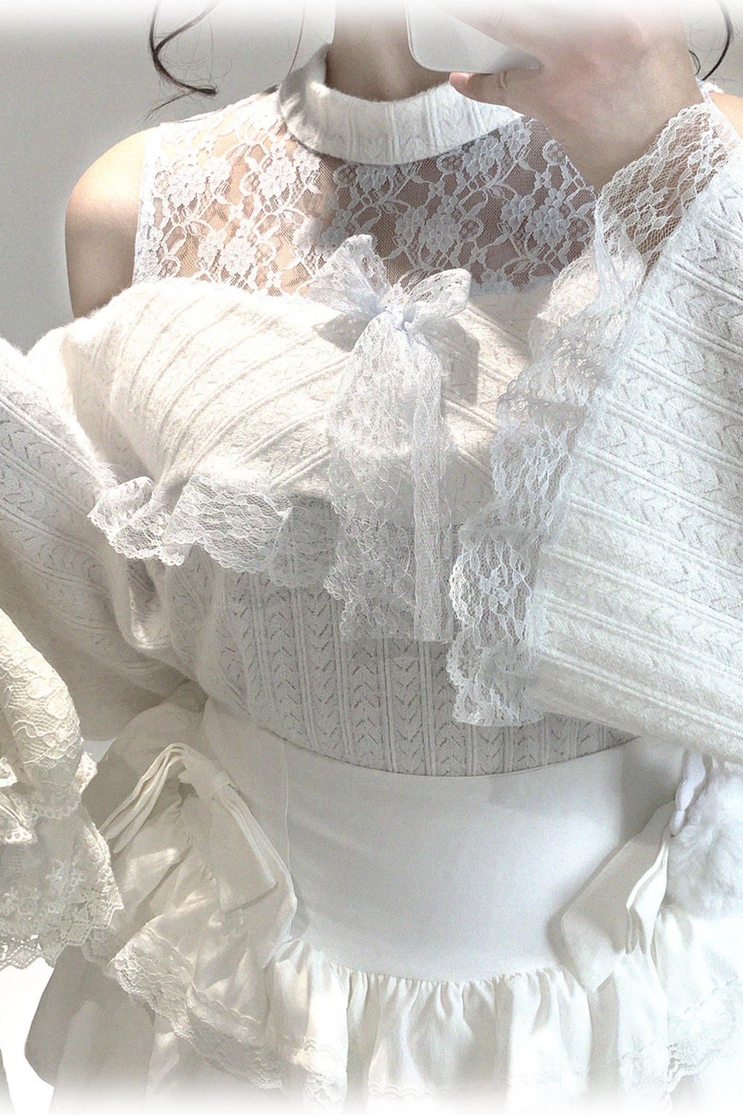 오프숄더 레이스업 레이스 원피스