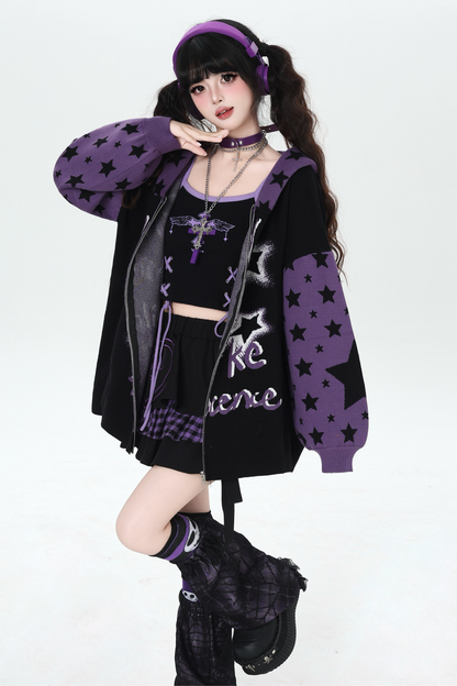 Star Gothic Bicolor Hooded Knit Cardigan