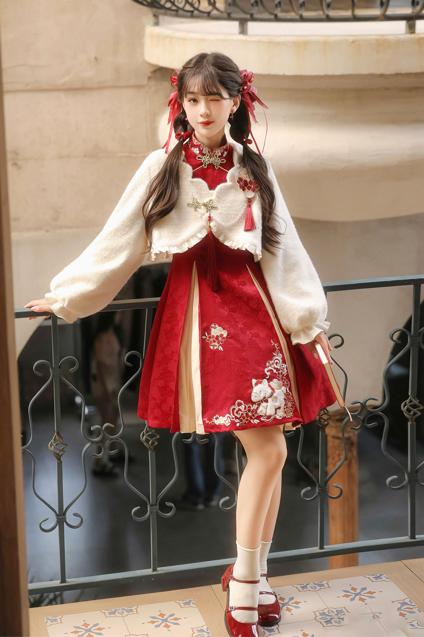 Chinese fur outerwear + retro dress