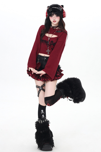 ダークショートトップス+インナーキャミソール