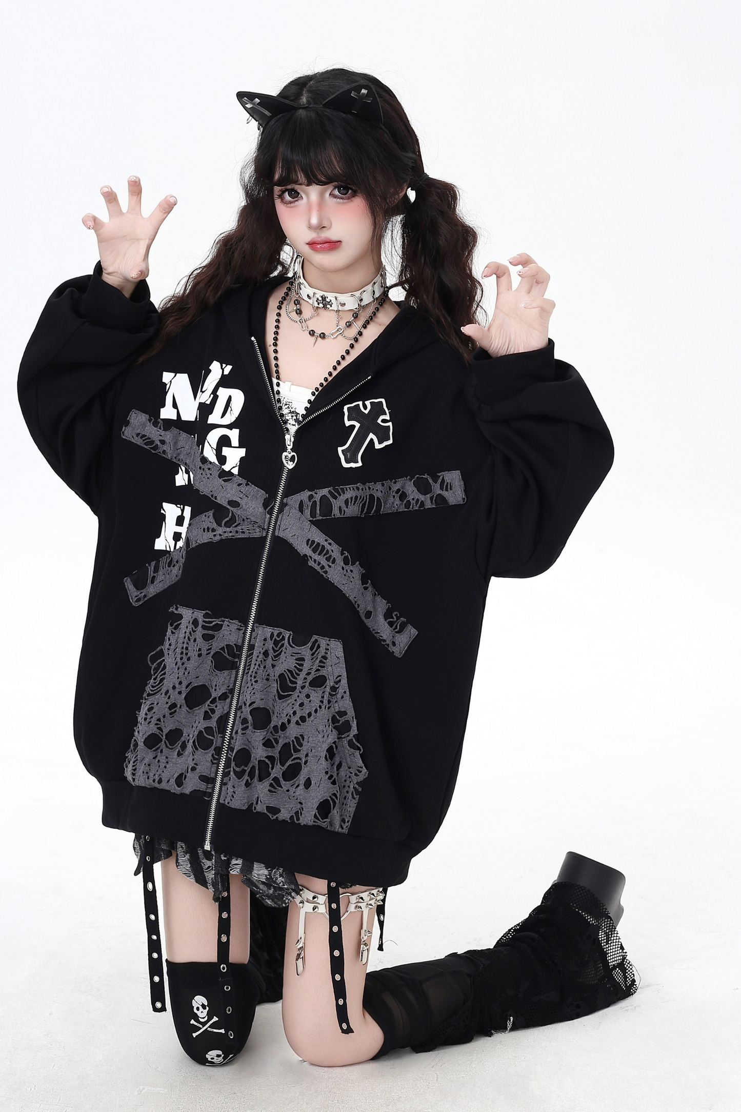 Dark Crazy Girl Loose Hooded Hoodie
