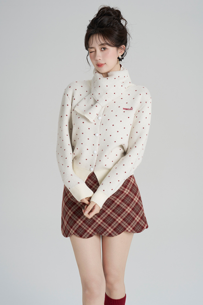 フレンチスタイルドットマフラー付きンカーディガン