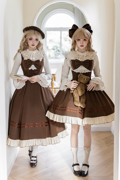 ツインフリルドールジャンパースカート+トップス+リボン+ハット