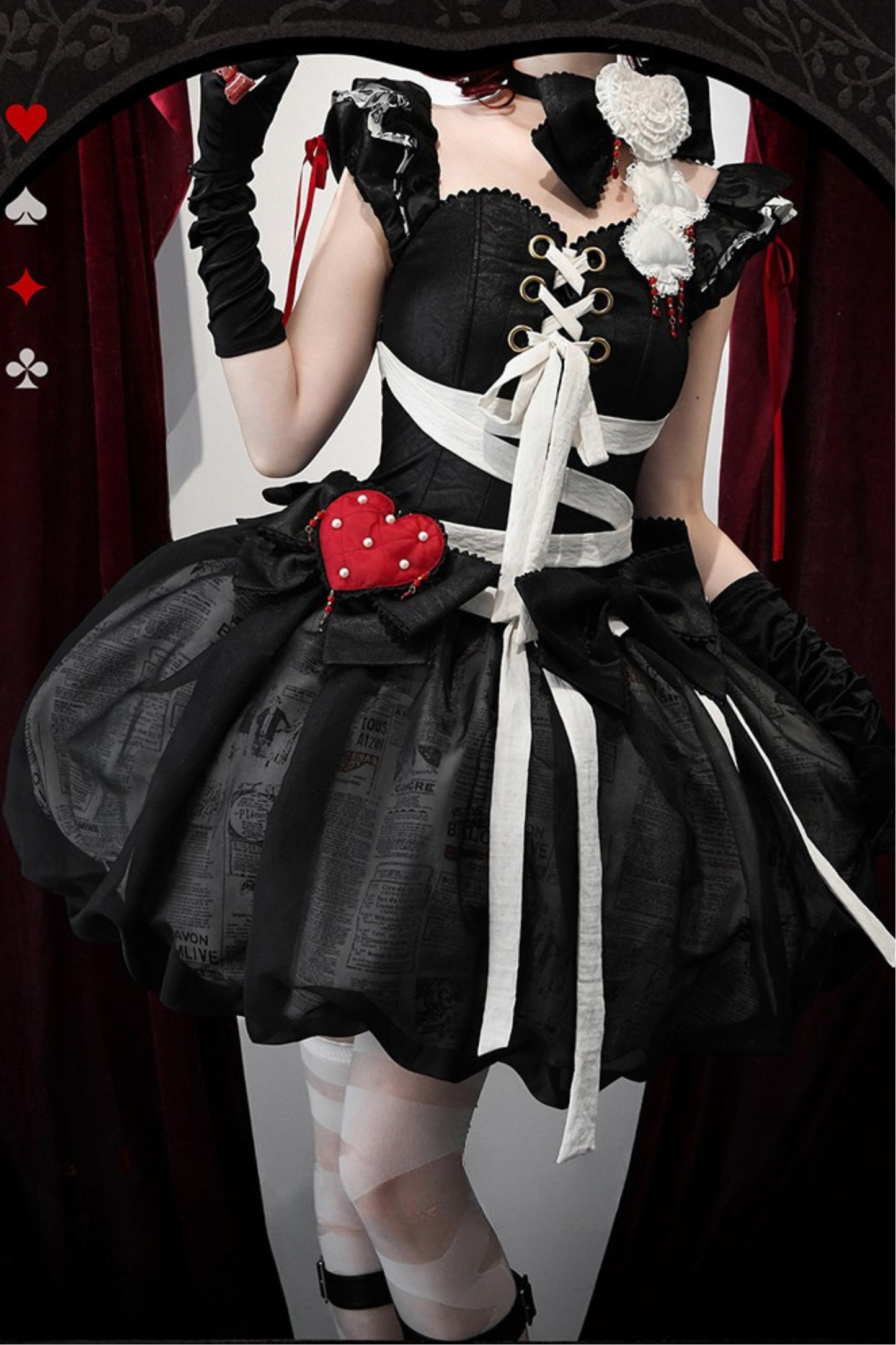 【9月3日予約締切】Gothic Fantasy Ribbon Choker with Playing Card and Bead Motif