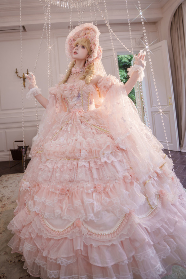 スイートフラワーゴージャスティーパーティーロングロリータドレス