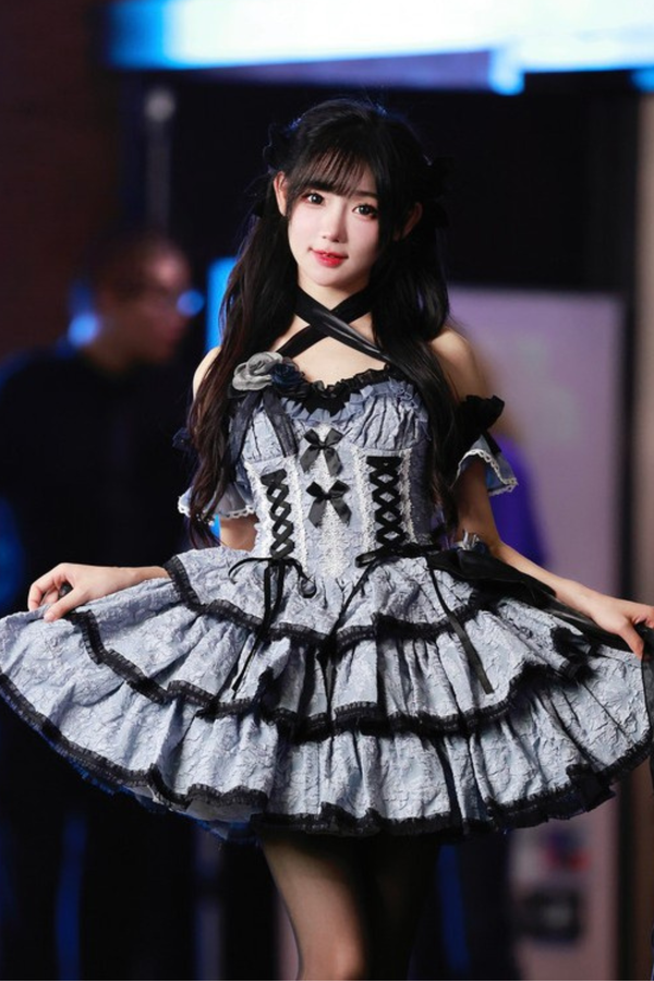 フリルレースアップロリータドレス