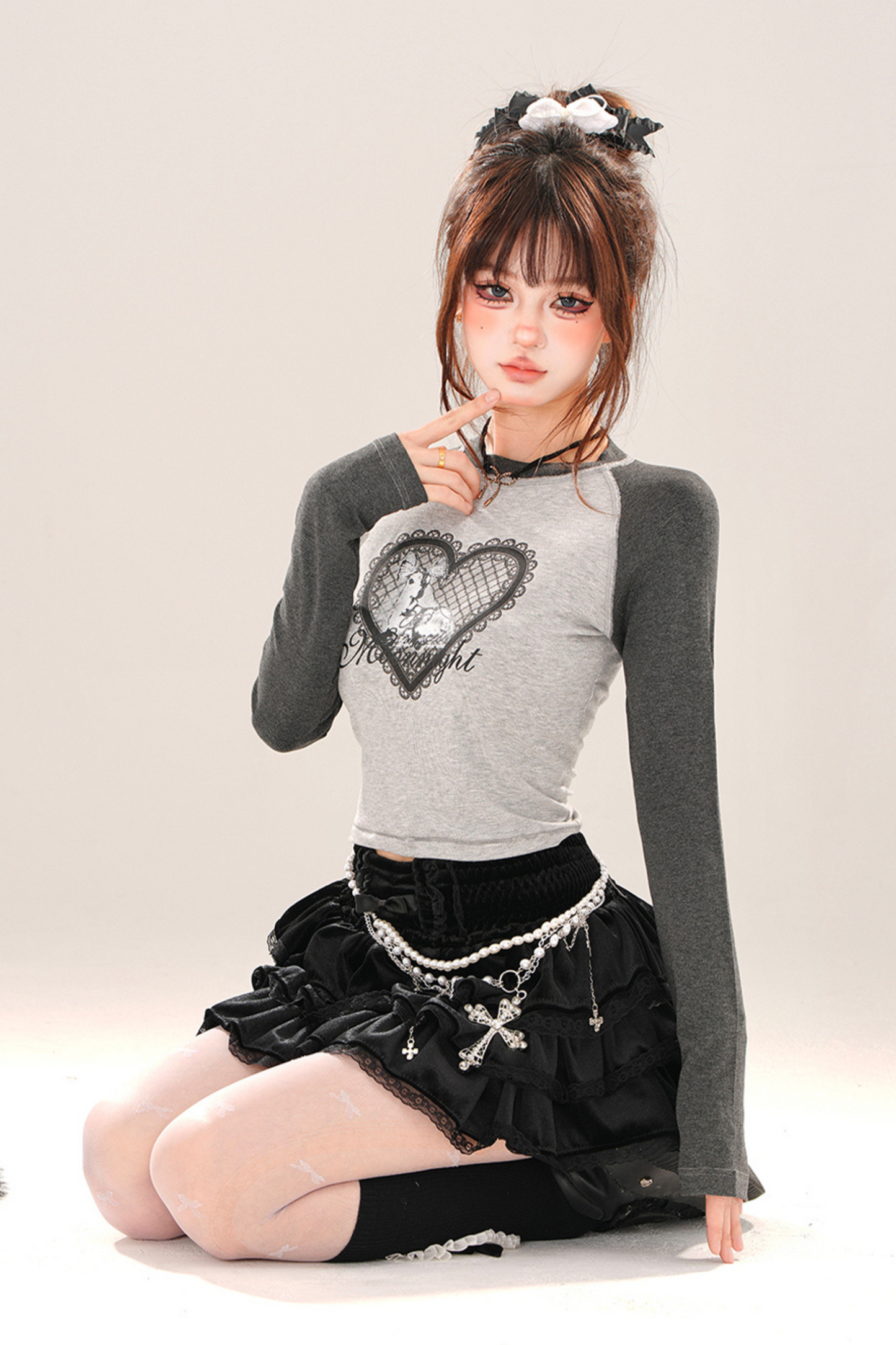 Lace Heart Design Short Bicolor Top