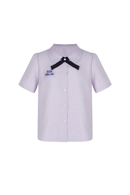 College ribbon tie shirt + pleated skirt