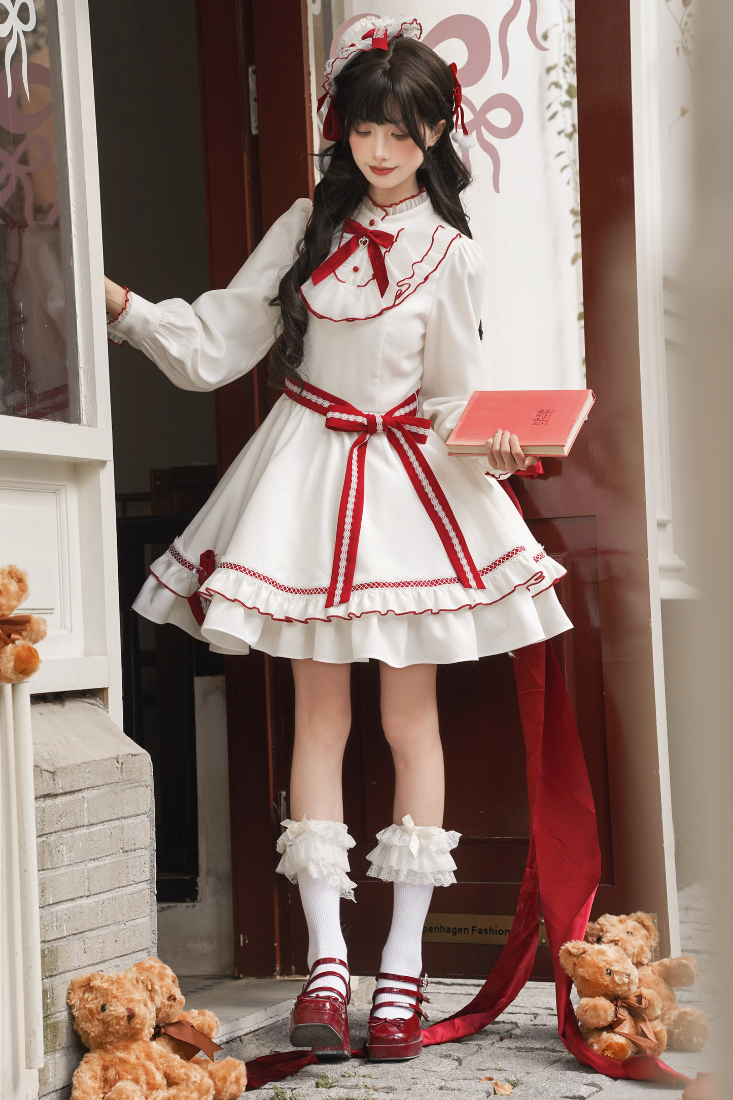 レッドウィッシュリボンドレス+ケープ