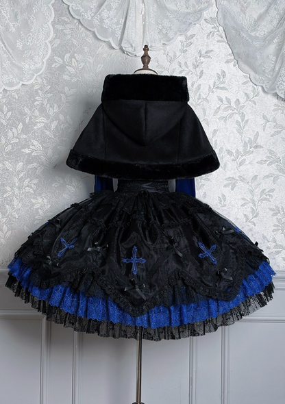 【12月8日予約締切】Black Mist Banquet ゴシックフーディーファーケープコート＋クロスチェーンブローチ