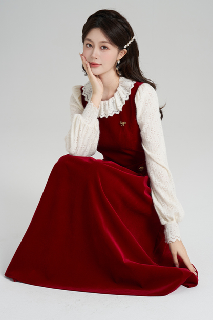 レッドベルベットレトロガーリーフレアドレス