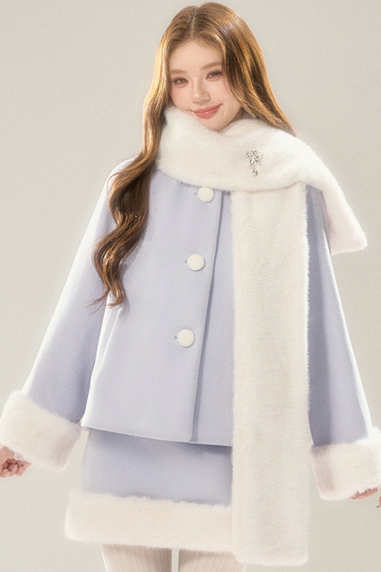 マフラー付きスイートファーコート+ファースカート