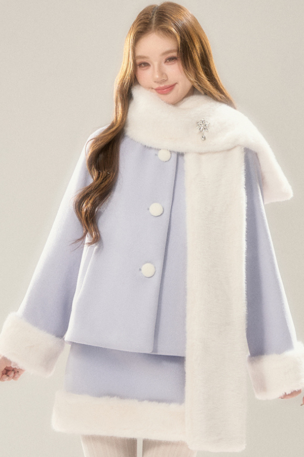 Sweet fur coat with scarf + fur skirt