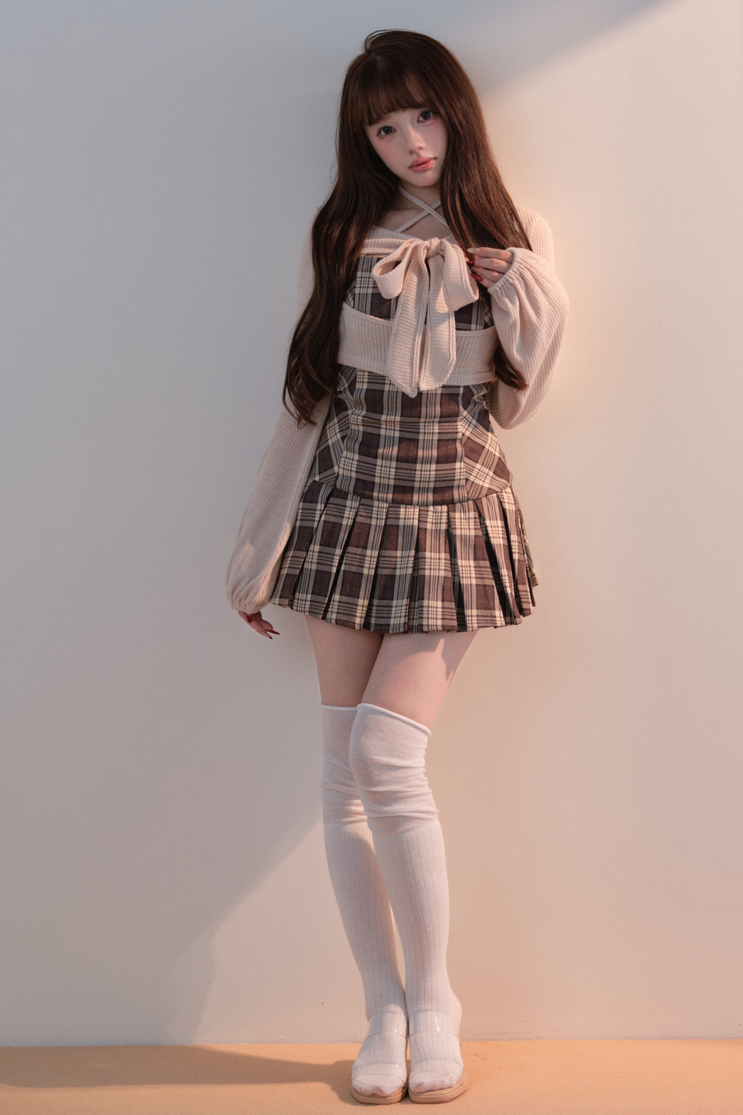 Plaid Dress + Short Knit Top