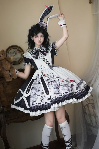 【数量限定】アリスティーパーティーアシメエプロンドレス＋うさ耳ハットドレスフルセット