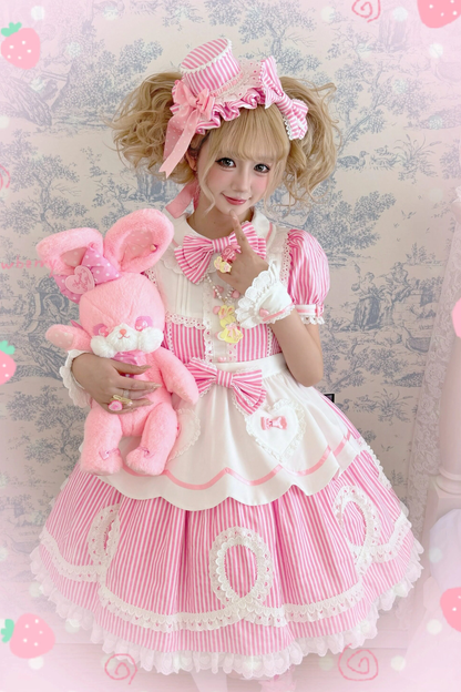 [Vorbestellung] Retro-Puppenartiges Lolita-Kleid + Haarband + Clip + Haube + Hut