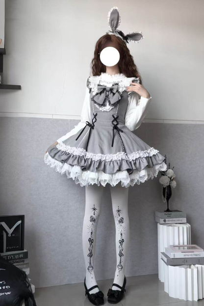 スイートロリータストライプジャンパースカートス+ラビットハット