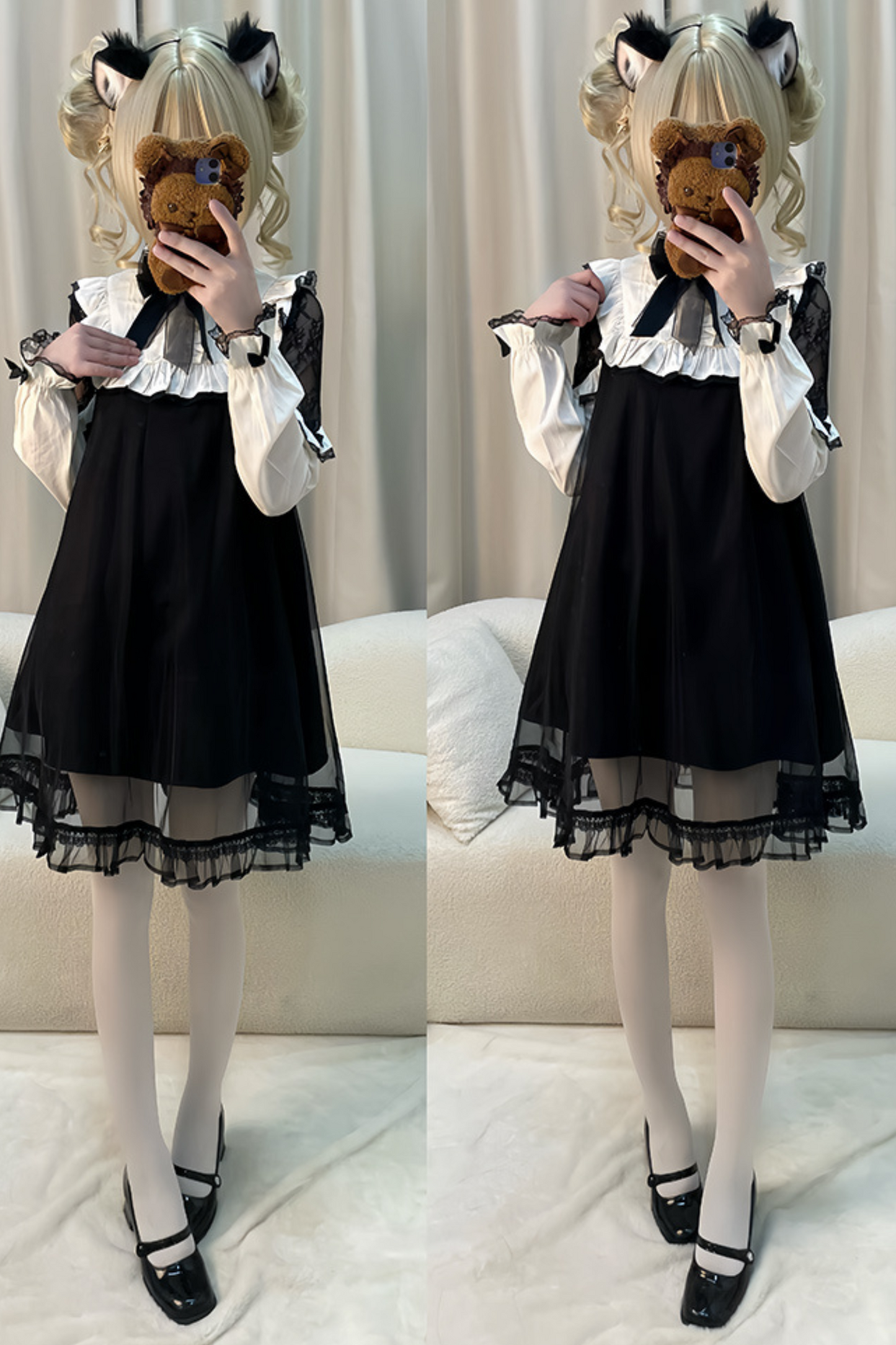 Lace Edge Mesh Splicing Little Black Dress