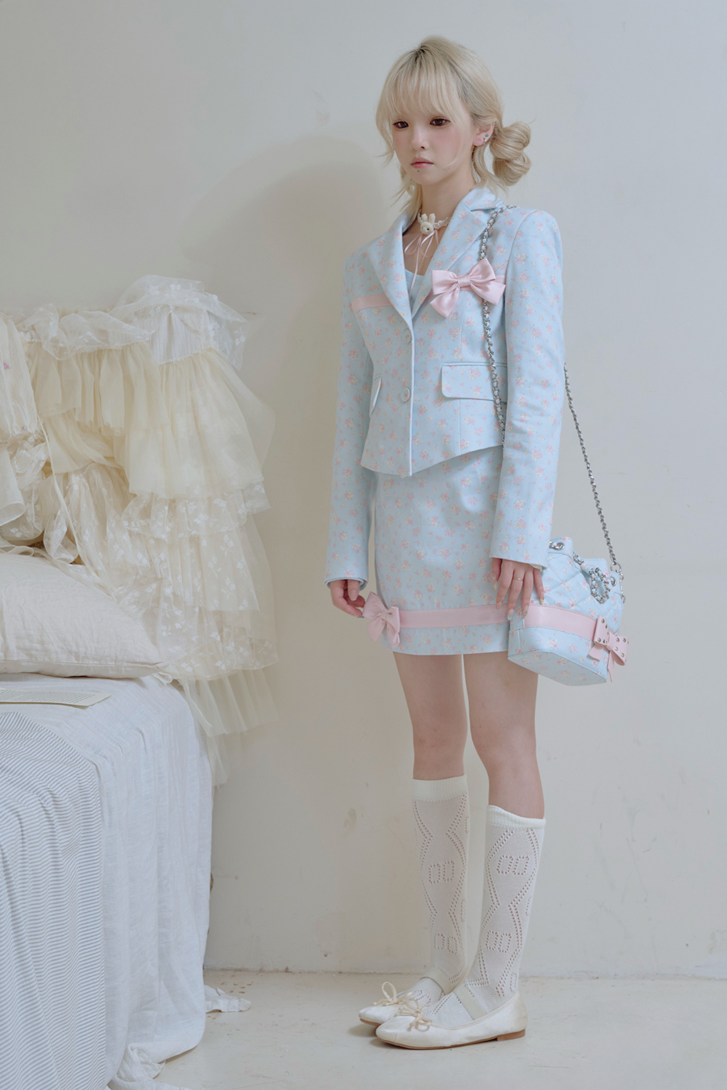 フローラルスイートリボンジャケット＋タイトスカート