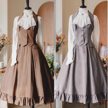 クラシカルレトロブラウス＋カラーベスト＋フレアロングスカート