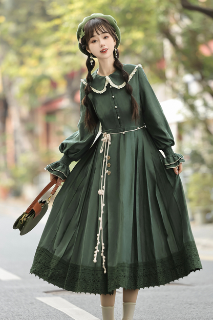 Dark green retro dress + vest