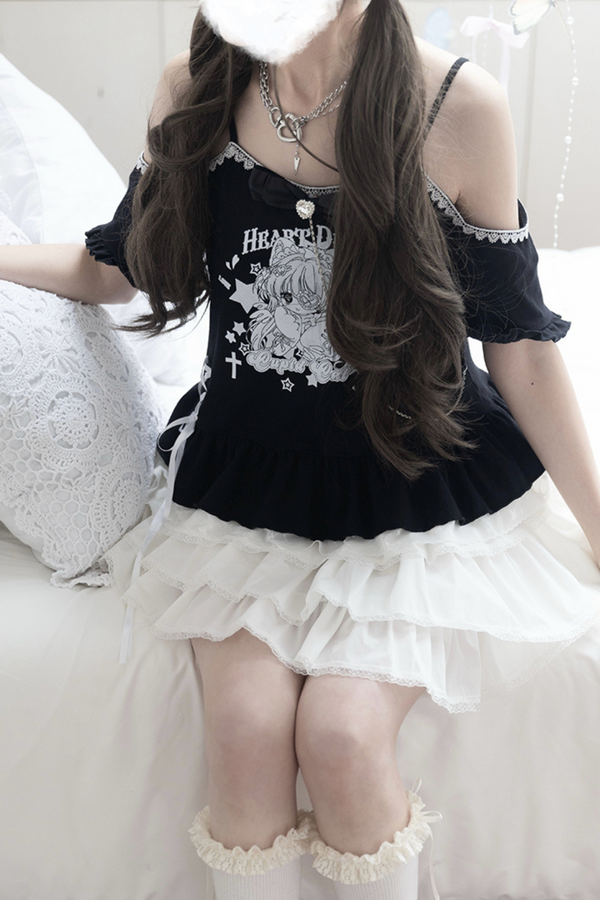 ソフトブラックキャットガールトップス＋ケーキスカート