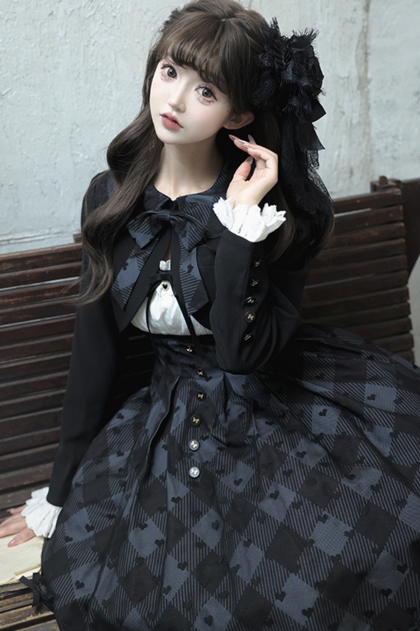 Silent Manner Dark Lolita Princess Jumperskirt + Ribbon Collar Ruffle Jacket