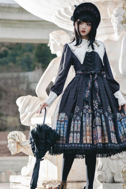 ウィンドウシックレトロドールロリータドレス