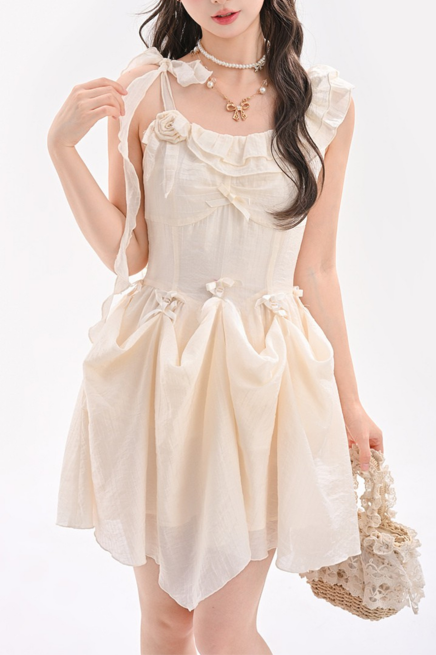 Sweet Sheer Design Ribbon Two Wear Dress