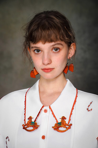 ステッチレトロコントラストホワイトシャツ