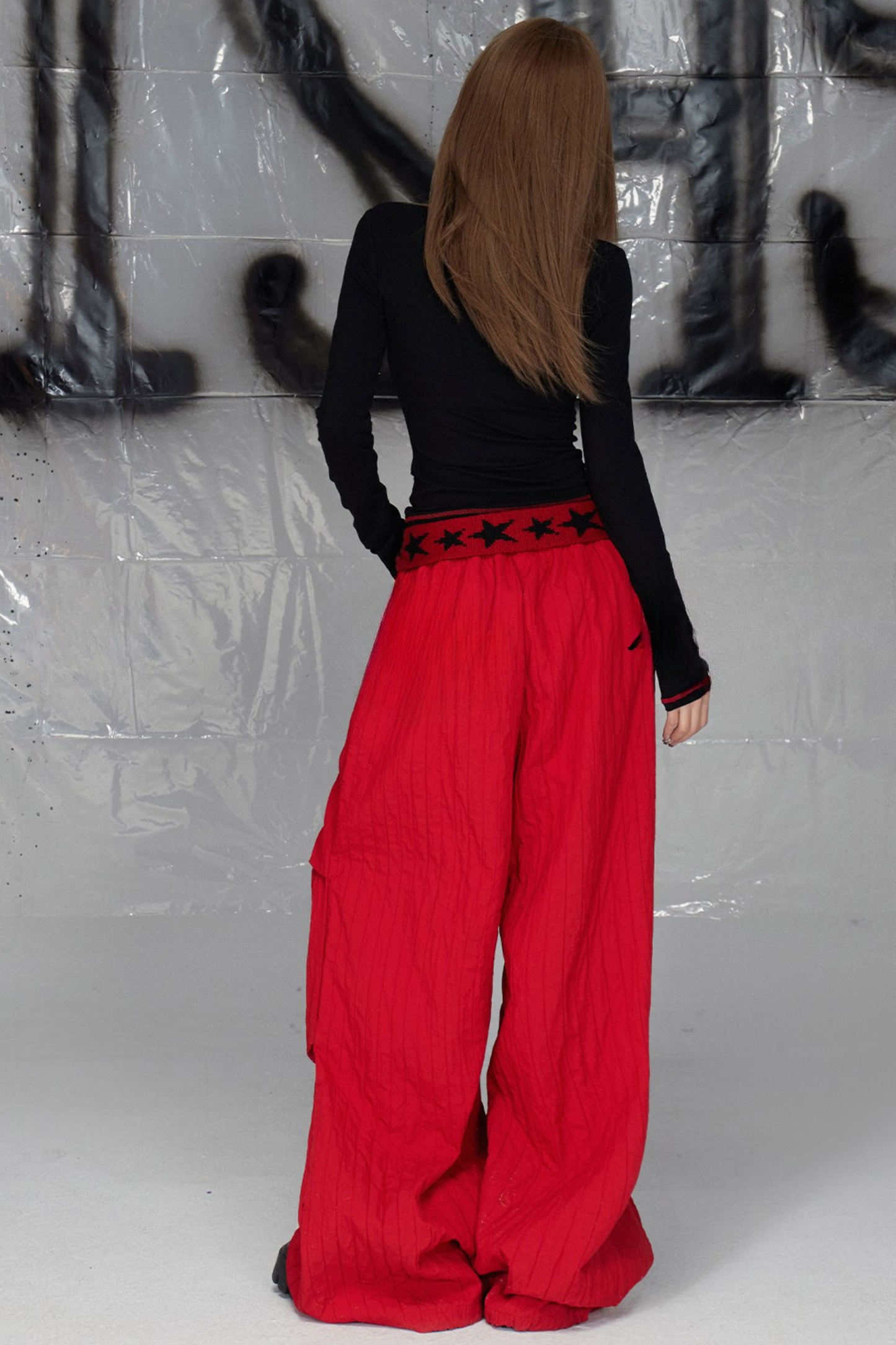 Red loose casual pants