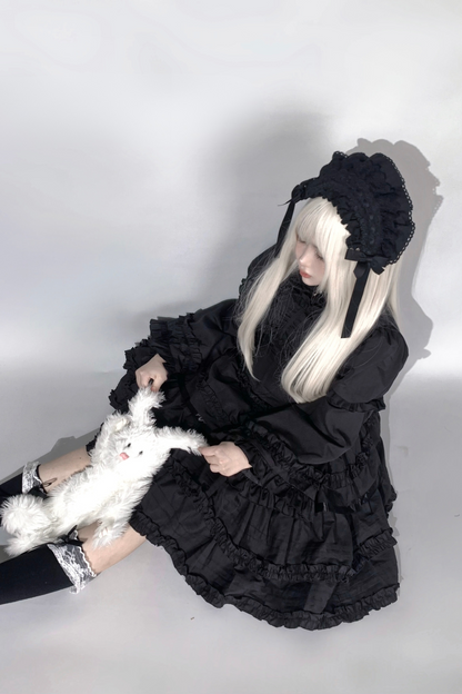 ゴシックレトロヘリンボーンウエストスリミングロリータドレス