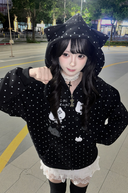 Dot Cat Hooded Loose Hoodie