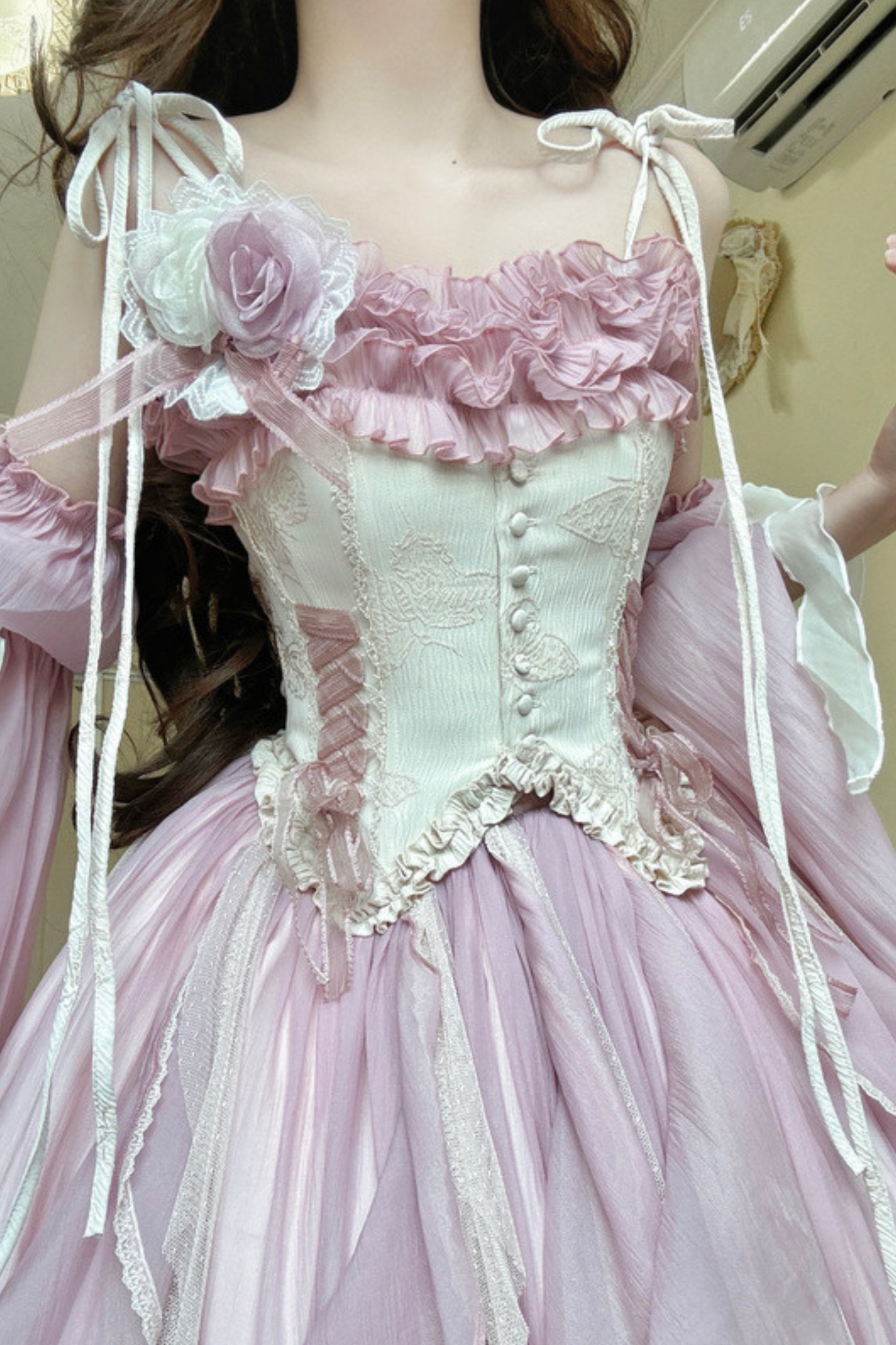 Blue Pink Fishbone Corset Wedding Dress