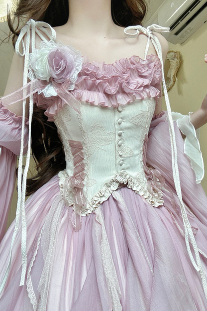 Blue Pink Fishbone Corset Wedding Dress