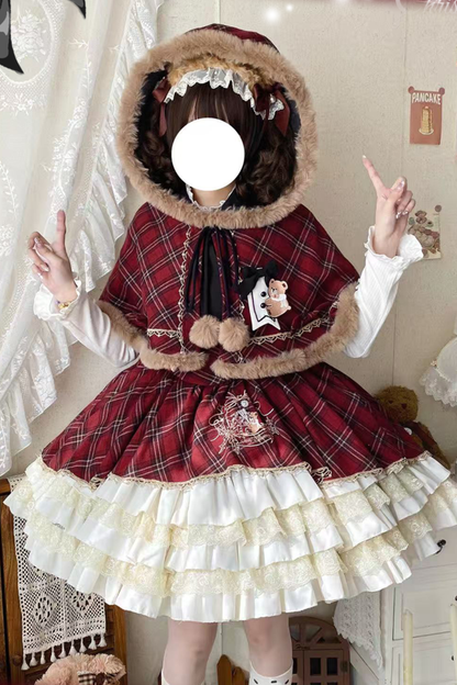 [Pre-order item] Check Lolita JSK + Hooded Cloak + Knit + Bear Catsuit