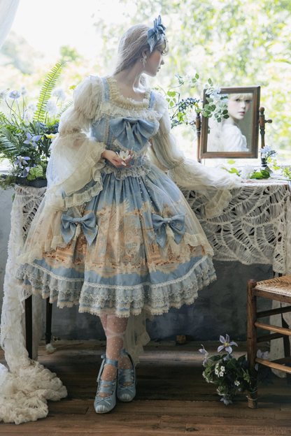 ユニコーンクラシカルプリンセスジャンパースカート+トップス+ボンネット+カチューシャ