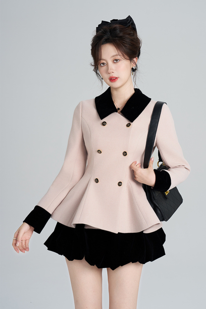 フレンチスイートピンクフレアコート+スカート