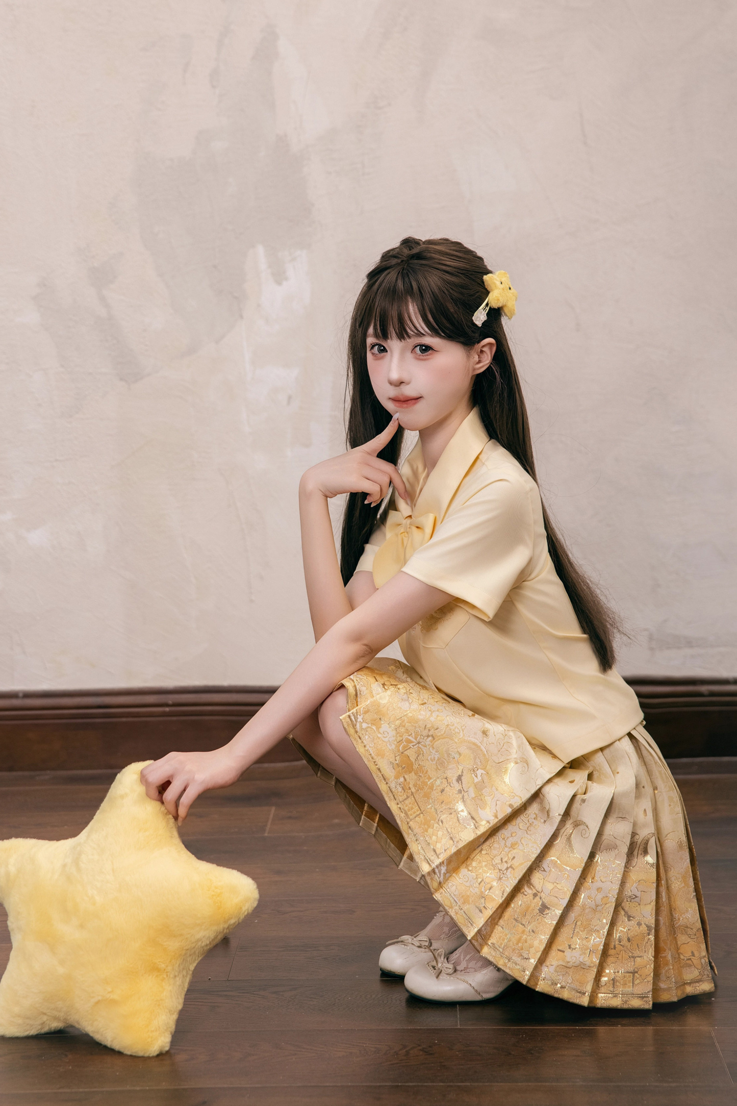 Süßes chinesisches Adrett-Stil Hemd + Rock + Schleifen-Krawatte