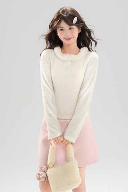 スイートリボンファーニットトップス