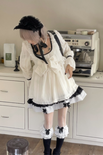 Gothic Frill Open Collar Ribbon Dress