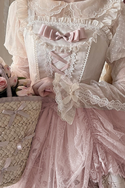 Daily Color Sweet Princess Jumper Skirt + Lace Doll Shirt