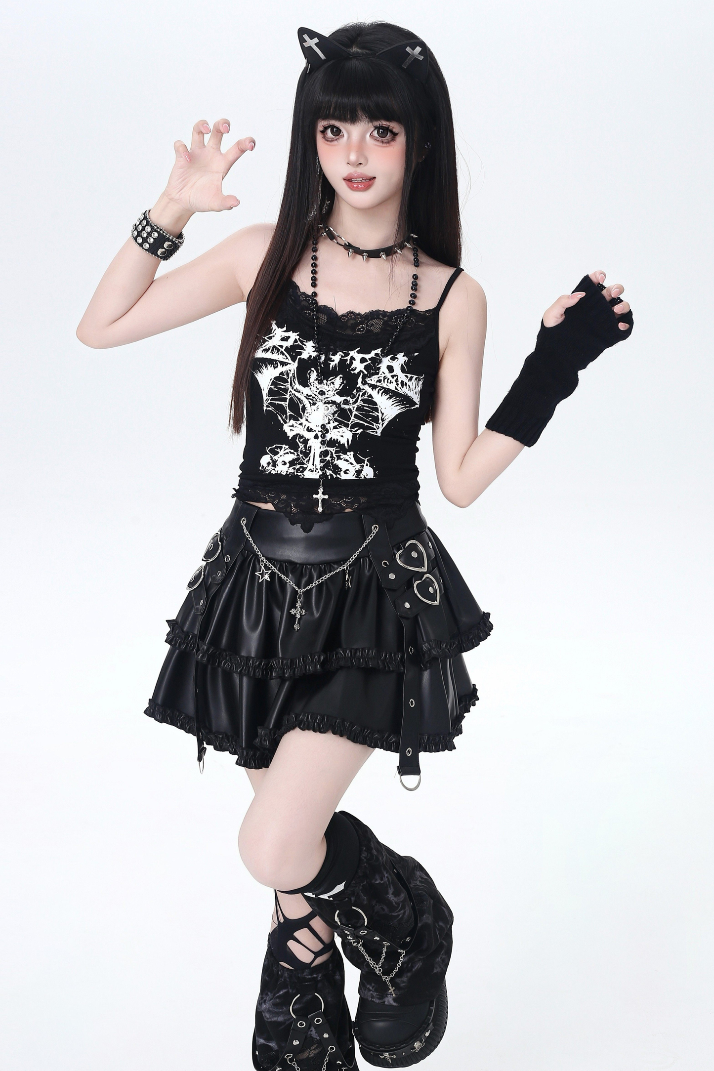 Light Punk Leather Skirt