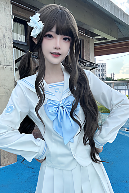 긴소매 세일러 탑 + 스커트 + 리본